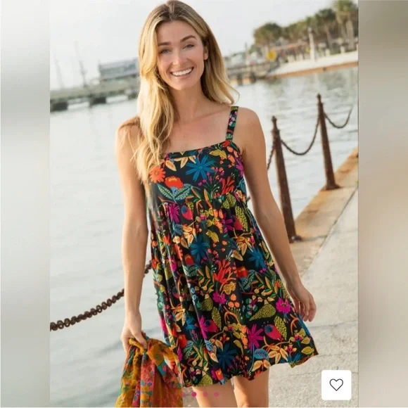 Natural Life Patti Mini Dress Black Neon Floral L - Picture 2 of 10